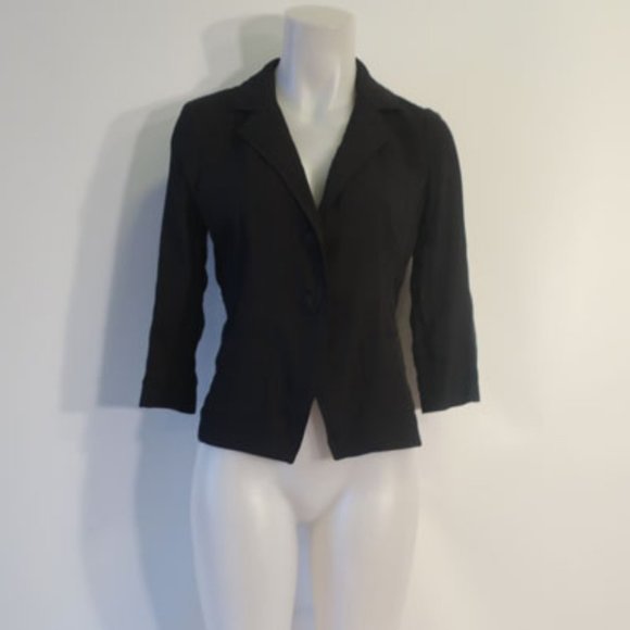 *Womens Eileen Fisher Petite Black Silk 3/4 Sleeve Blazer Jacket PM - Picture 4 of 7